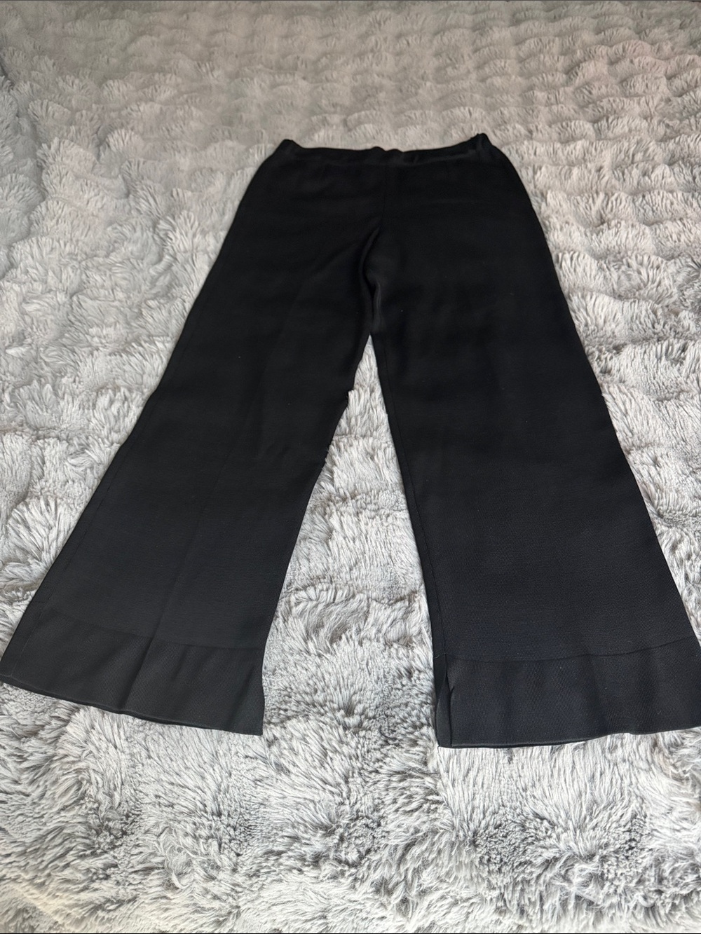 Ming Wang Black Straight-Leg Knit Pants